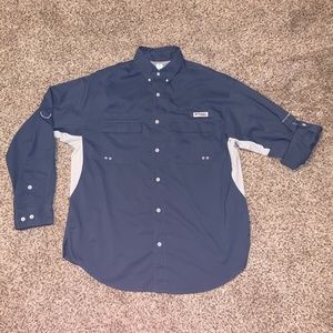 Columbia PFG Omni-Freeze Fishing Button Front Vented Shirt Mens M Blue Navy Gray